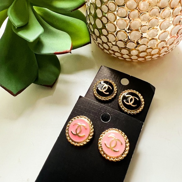 Authentic Upcycled Chanel Button Stud Earrings - Picture 1 of 2